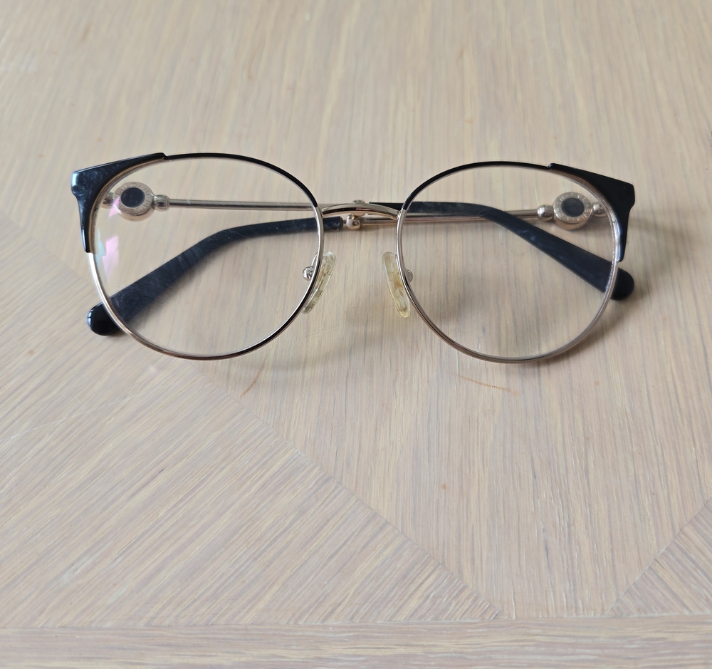BVLGARI Round Metal and Black Women's Eyeglasses - Black